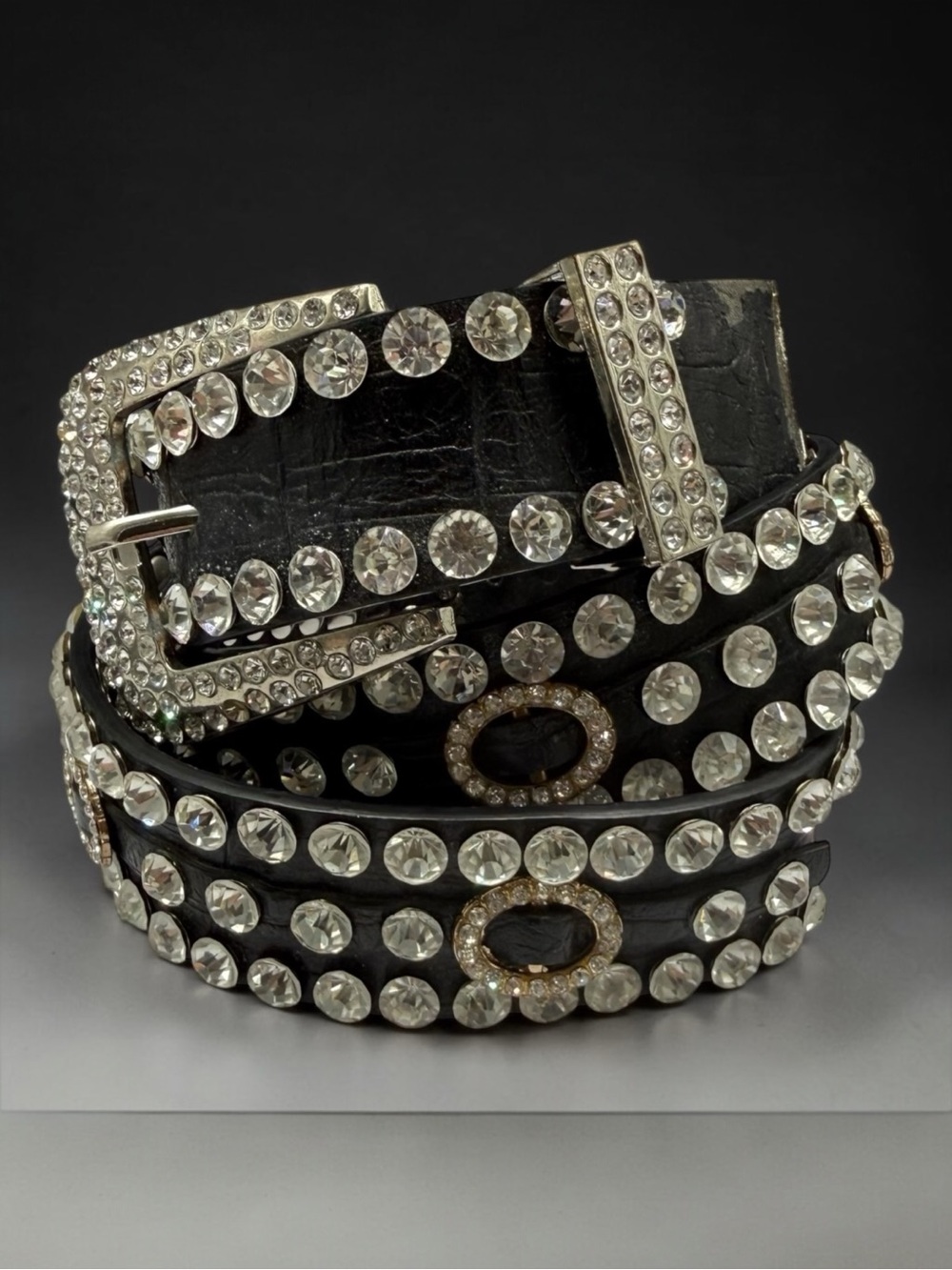 Y2K Black Rhinestone Western Belt Mock Croc Crystal Studded Small 31-36 READ